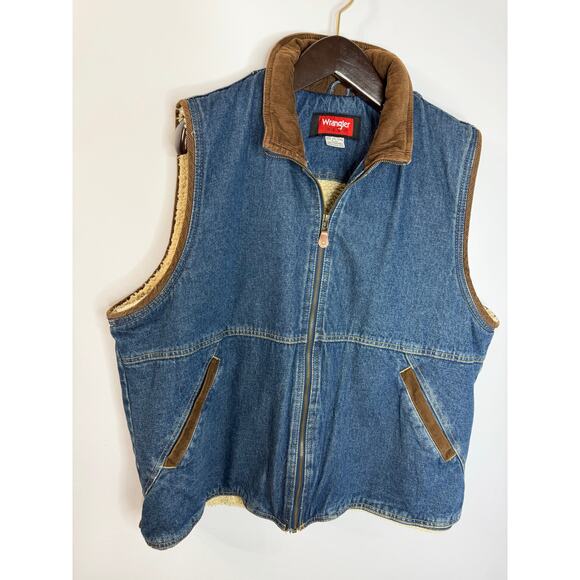 Wrangler Vintage Classic Hero Denim Vest Sherpa Corduroy Collar Men’s 2XL - Picture 9 of 9